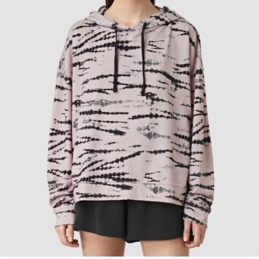 All Saints Hoodie Woman’s Sz XS Pink and Black Zip Up Cotton Athleisure Crop